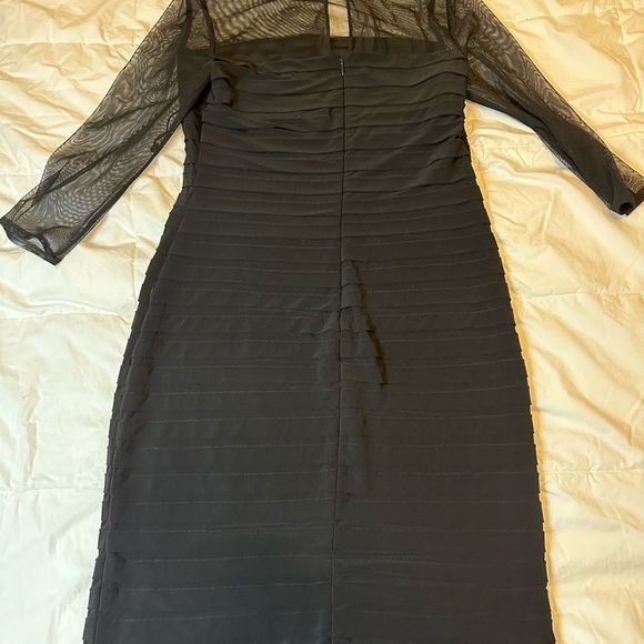 Adrianna Papell women's dress mini ruffles pleated 3/4 sleeve black mesh top - Picture 10 of 15